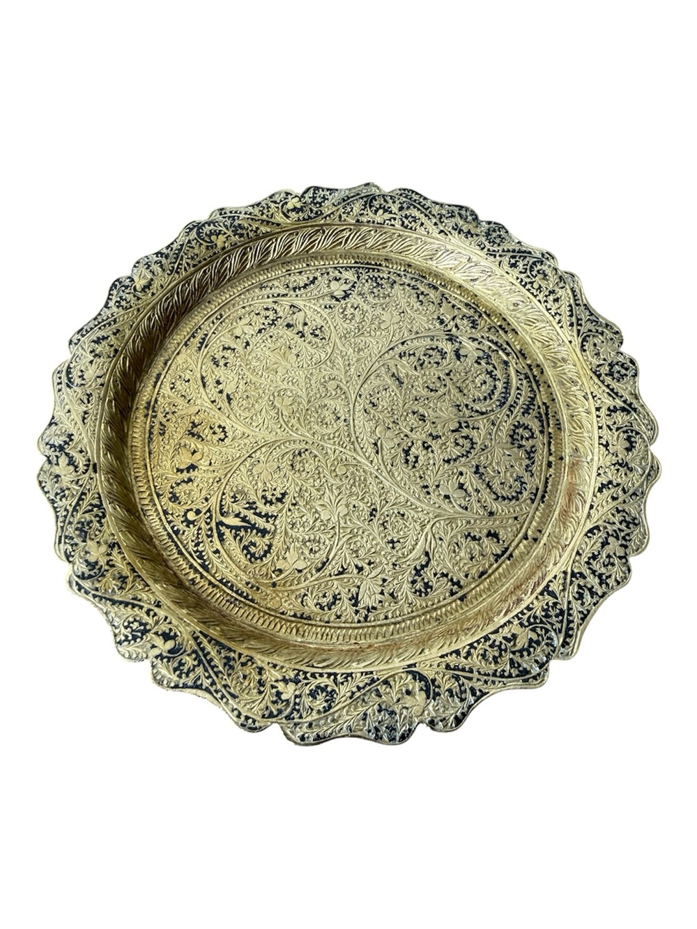 Brass Plate Etched Filagree Design Black Highlights